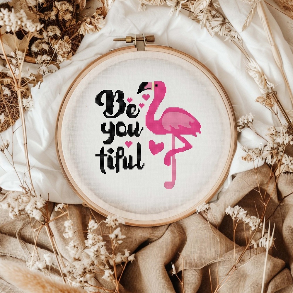 Pink‎ Flamingo - Be You Tiful Beautiful Quote Counted Cross Stitch Kit - Picture 6 of 9